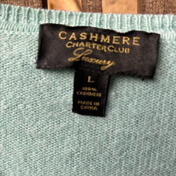 Charter Club Light Greenish Blue Long Sleeve Cashmere Sweater - Picture 2 of 3